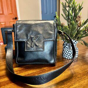 Vintage Paloma Picasso Black Leather Shoulder Bag With Signature X Logo Accent